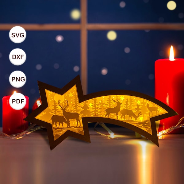 Deer Star Lamp Decoration, Christmas Deer Star Lanterns Shadow Box SVG for Cricut Projects DIY, Shadow Box SVG 2