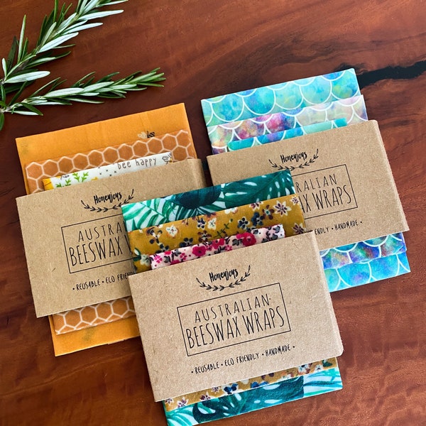 4 x Beeswax Food Wraps Eco-Friendly Starter Pack - 4 Pack of Any Design (XS, S, M & L) |Eco-Friendly Gifts|Zero Waste|Reusable|