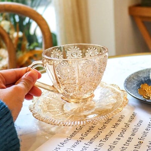Nordic Vintage Flower Glass Cup For Tea Coffee Milk with Saucer