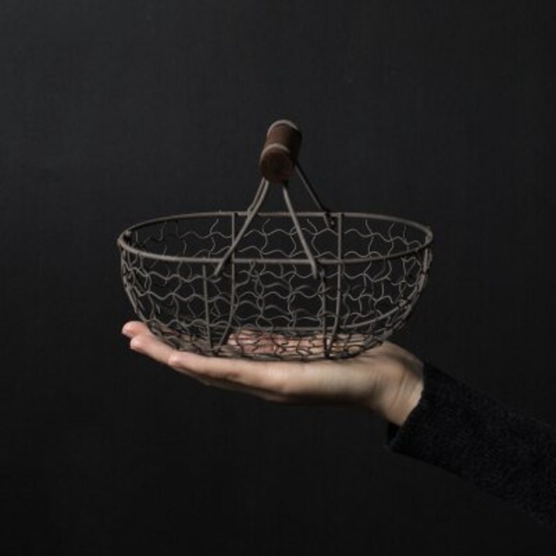 Vintage Old Wrought Iron Storage Basket Wire Basket For Bread, Egg, Cosmetic, Plant or Decoration. Multipurpose Iron Wire Basket Black