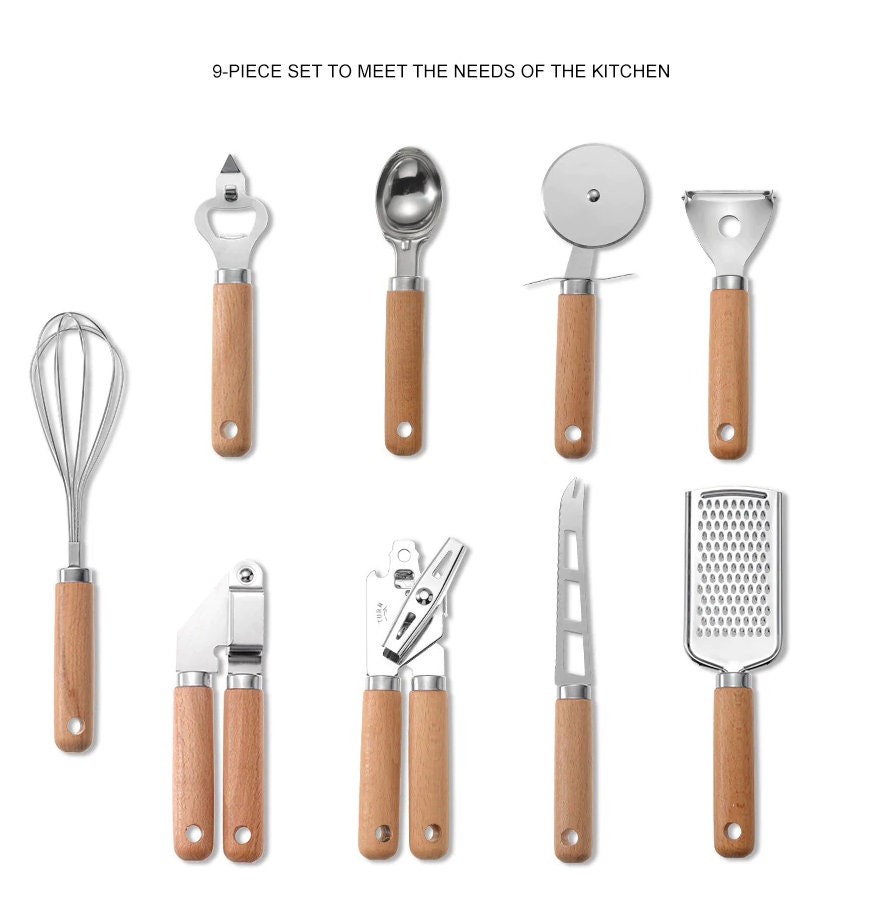 9pcs/set Wooden Handle Kitchen Tools Stainless Steel Set Etsy