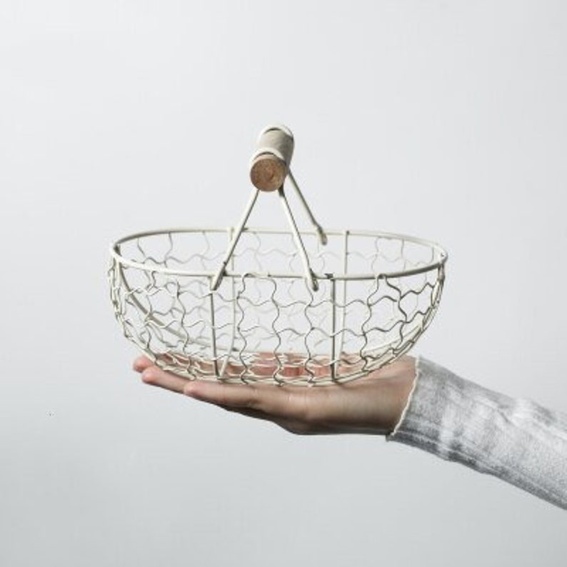 Vintage Old Wrought Iron Storage Basket Wire Basket For Bread, Egg, Cosmetic, Plant or Decoration. Multipurpose Iron Wire Basket White