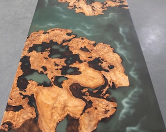 Handmade Cunninghamia Epoxy Table – Deep Ink Green Resin, Custom Dining or Conference Table