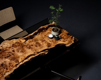 Handmade Polar Wood Epoxy Table – Transparent Black, Custom Dining or Conference Table