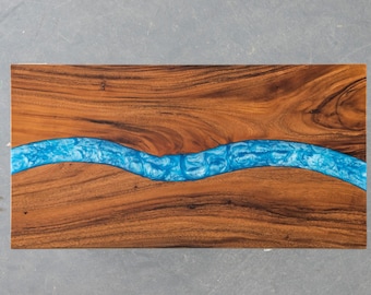 Handmade Walnut Epoxy Table – Swirl Blue Resin River Design