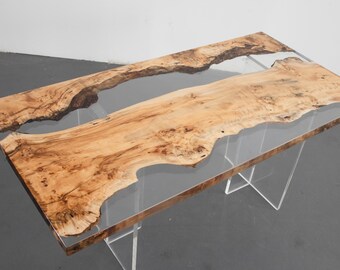 Handmade Poplar Wood & Clear Epoxy Table – Custom Dining or Conference
