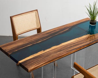 Handmade Walnut Epoxy River Table – Custom Blue Resin Dining Table