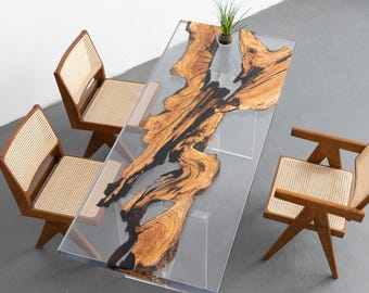 Handmade Olive Wood Epoxy Table – Custom Dining Conference Table