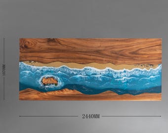 Custom Black Walnut Epoxy Table – Ocean Wave Design, Handmade