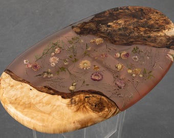 Handmade Polar Wood Epoxy Table with Flower Design