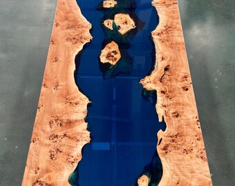 Handmade Polar Wood Epoxy Table – Blue Crystal Resin, USA