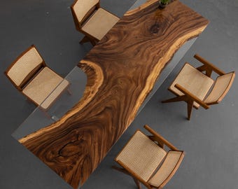 Custom Handmade Walnut Epoxy Table – USA Made, Clear Resin Design