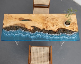 Handmade Ocean Resin River Table – Custom Wood & Epoxy Dining or Conference Table