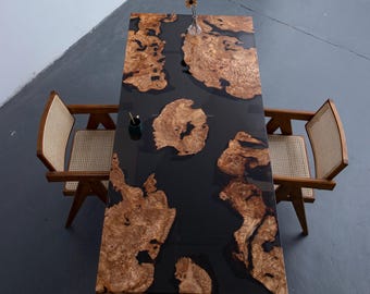 Custom Cunninghamia Wood Epoxy Table – Transparent Black Resin, Handmade