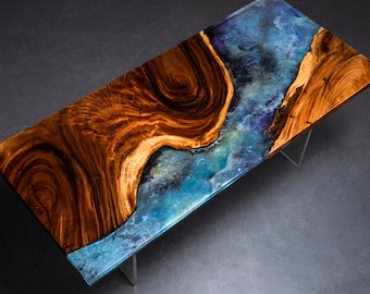 Handmade Walnut Epoxy Table – Galaxy Design, Custom Wood Dining Table
