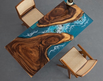 Custom Walnut Epoxy Table – Handmade Wave Design, USA