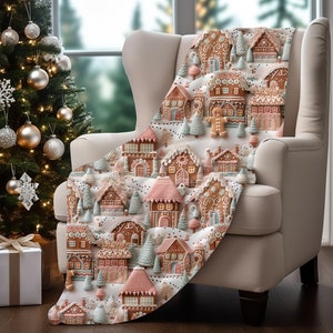 Pink Gingerbread Blanket Christmas Gingerbread Village Town Houses Gift for Girls Women Gingerbread Man Xmas Fleece Gingerbread Lover Gift