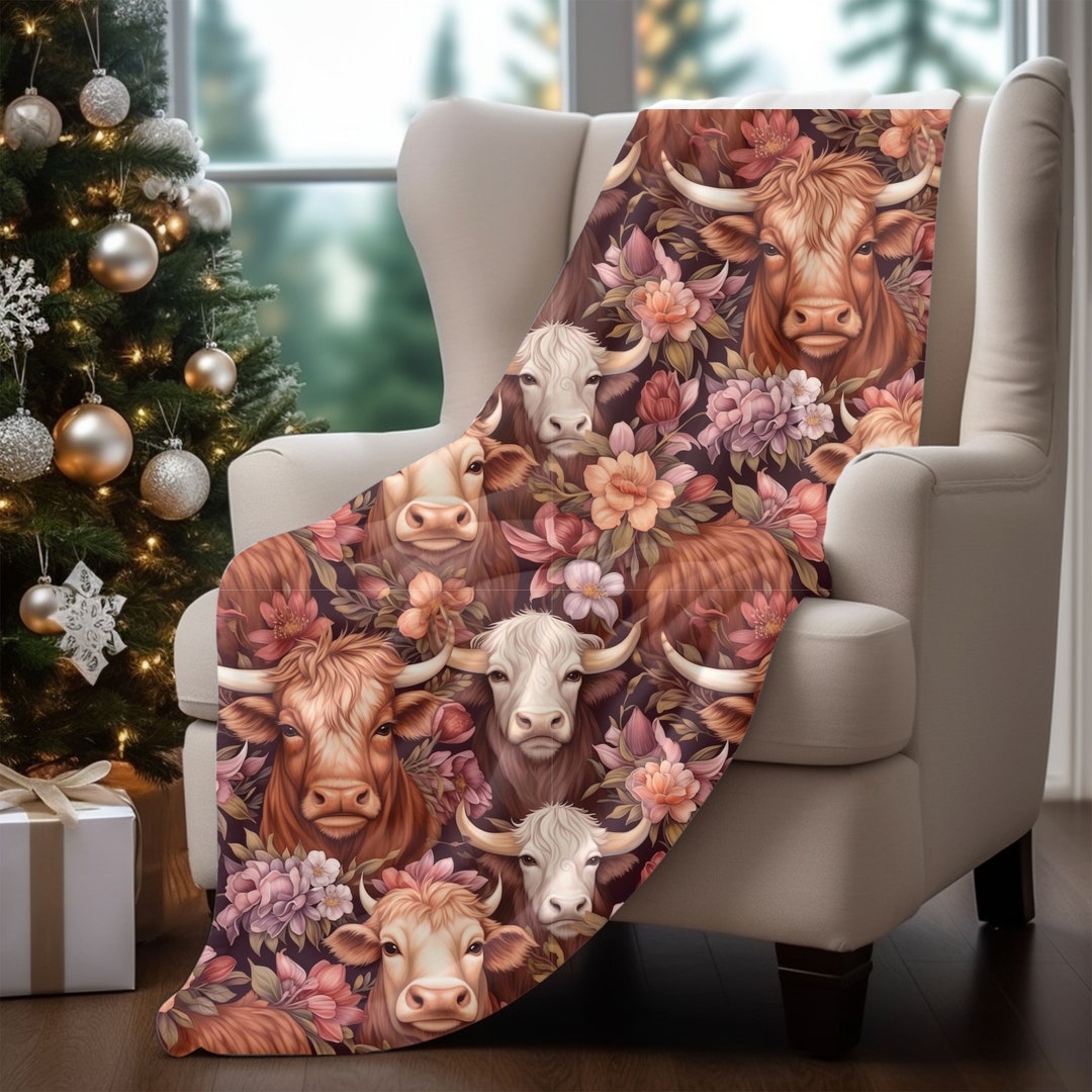 Highland Cow Throw Blanket Cow Print Blanket for Valentine Cow Blankets