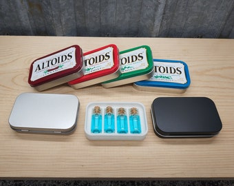 Seven Star Altoids Tin Tray Insert Organizer Potion Elixir Powder Tonic Medicine Bugout with 4 Slots includes 4 Small Corked Bottles