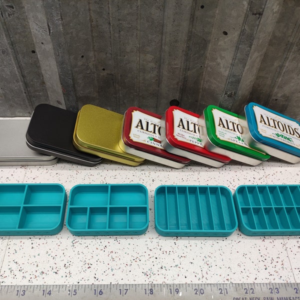 Seven Star Altoids Tin Tray Insert Organizer Art Palette Bugout EDC Pill Box Gift Idea with 4, 6, 7 or 14 slot openings - Teal Edition