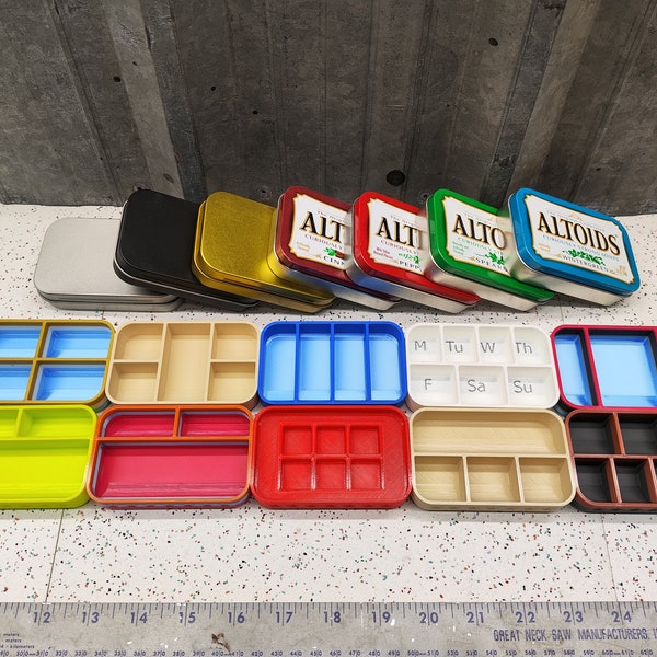 Lot of 10 #7 Seven Star Altoids Tin Tray Insert Organizer Art Palette Bugout Survival Pill Box - Random Colors Layouts Blem Multitone