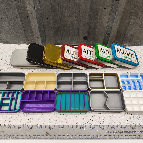 Lot of 10 #2 Seven Star Altoids Tin Tray Insert Organizer Art Palette Bugout Survival Pill Box - Random Colors Layouts Blem Multitone