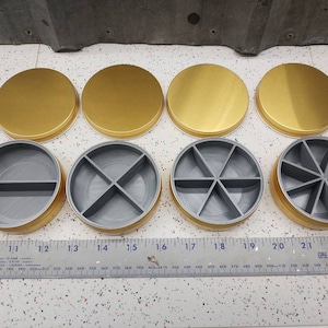 Seven Star Round Tin Tray Divider Insert Organizer Circular Medicine Bugout Weekly GOLD Pill Box with 2, 4, 6 or 8 slots - Tin Included
