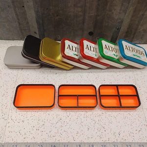 Seven Star Altoids Tin Tray Insert Organizer Box Bugout Tech Fishing Gift Idea with 1,  3 or 4 slots - Orange/Black Edition