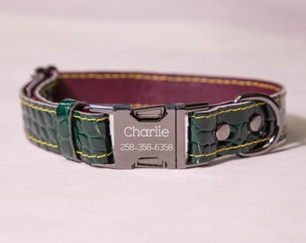 Handmade of highest quality italian Leather Dog Collar with Custom Engraving/ Personalised Pet Accessory - Durable & stylish for all Dogs