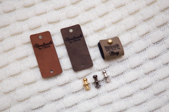Beautiful faux leather labels. Personalized tags. Clothing labels. Custom leather labels. Garment labels. Tags with OR without rivets.