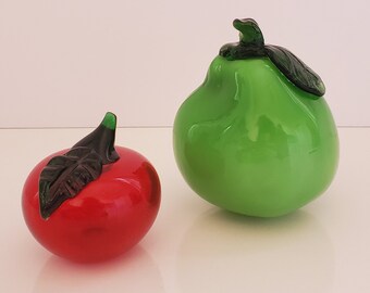 Vintage Splatter Glass Banana Murano Style Retro Handblown Art Glass Fruit and Vegetables Glass Sculpture Paperweight Kitchen Decor