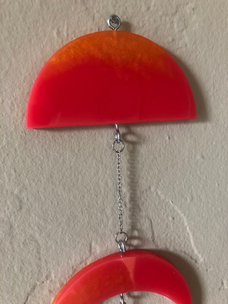 Red and Orange Moons Fire Burst Crescent Resin Moon Wall Hanging