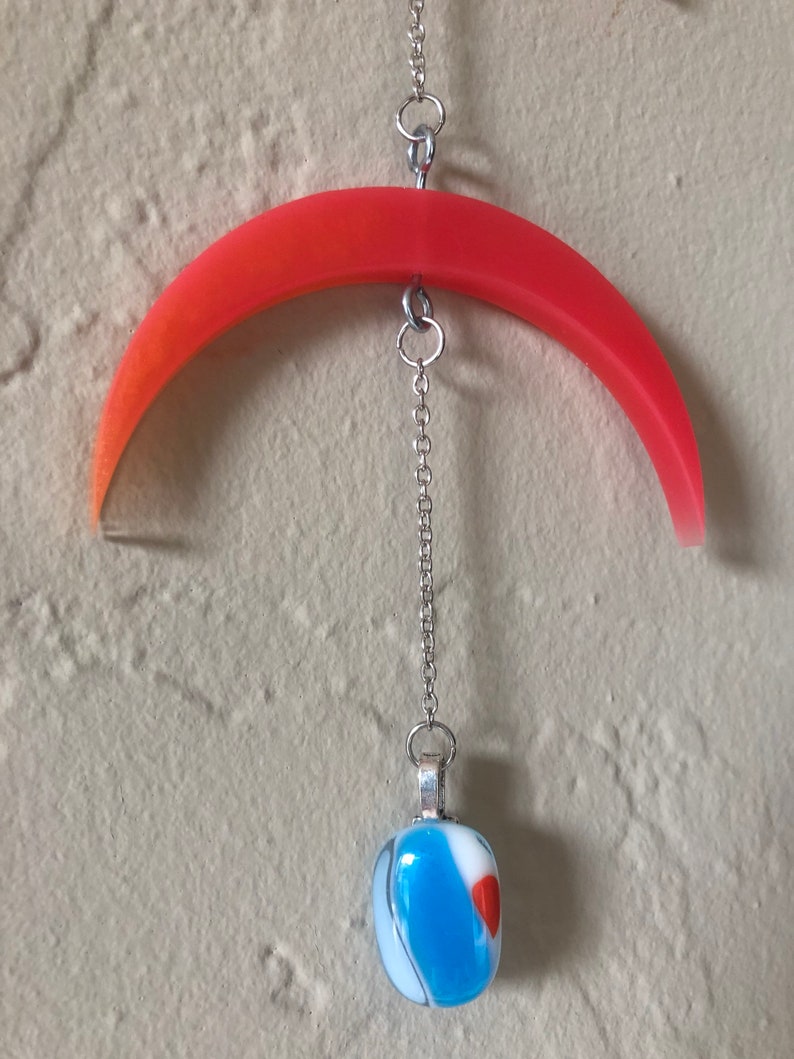 Red and Orange Moons Fire Burst Crescent Resin Moon Wall Hanging
