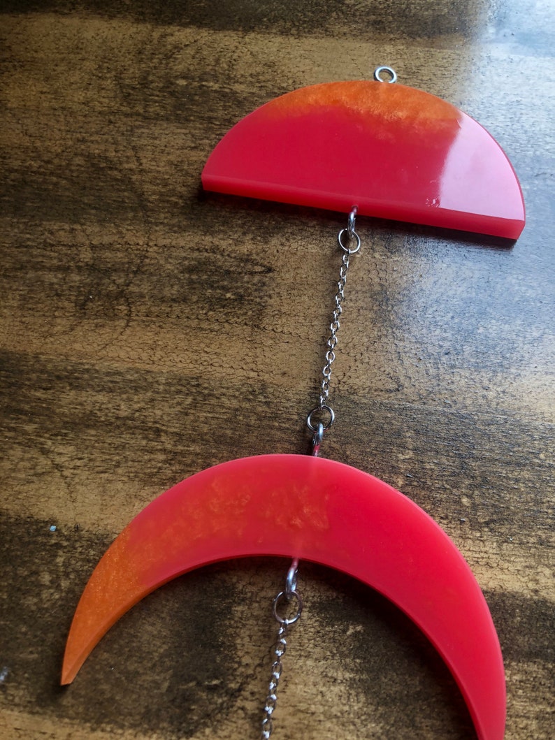 Red and Orange Moons Fire Burst Crescent Resin Moon Wall Hanging