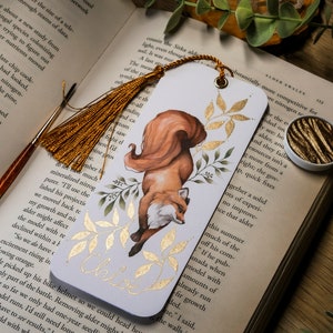 Personalized fox bookmark with tassel, personalized gifts for book lovers, watercolour fox art bookmark, bookmark with name, book worm gift zdjęcie 3