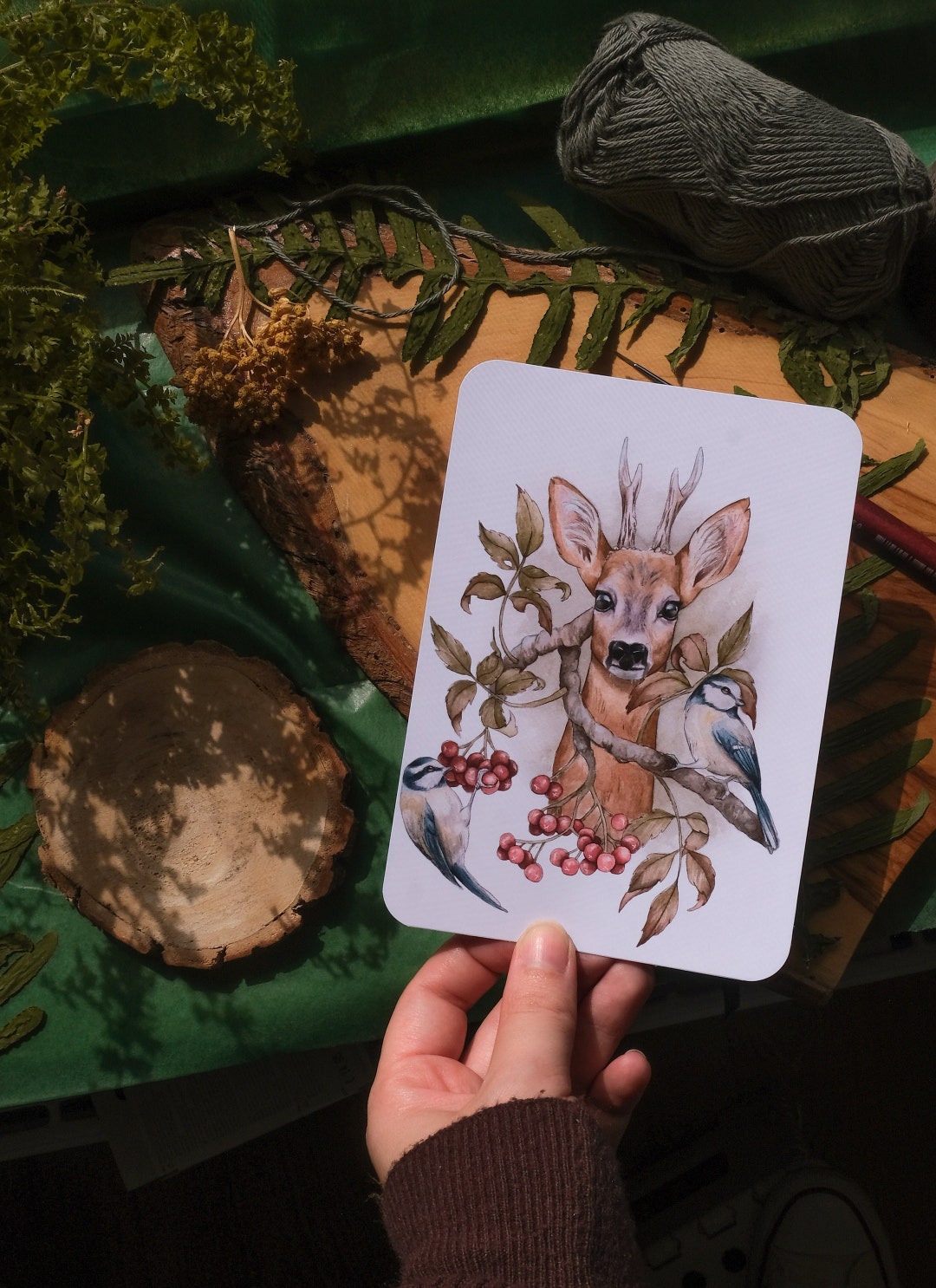 Buy Roe Deer And Blue Tits Watercolor Greeting Card With Envelope Cute buy-roe-deer-and-blue-tits-watercolor-greeting-card-with-envelope-cute
