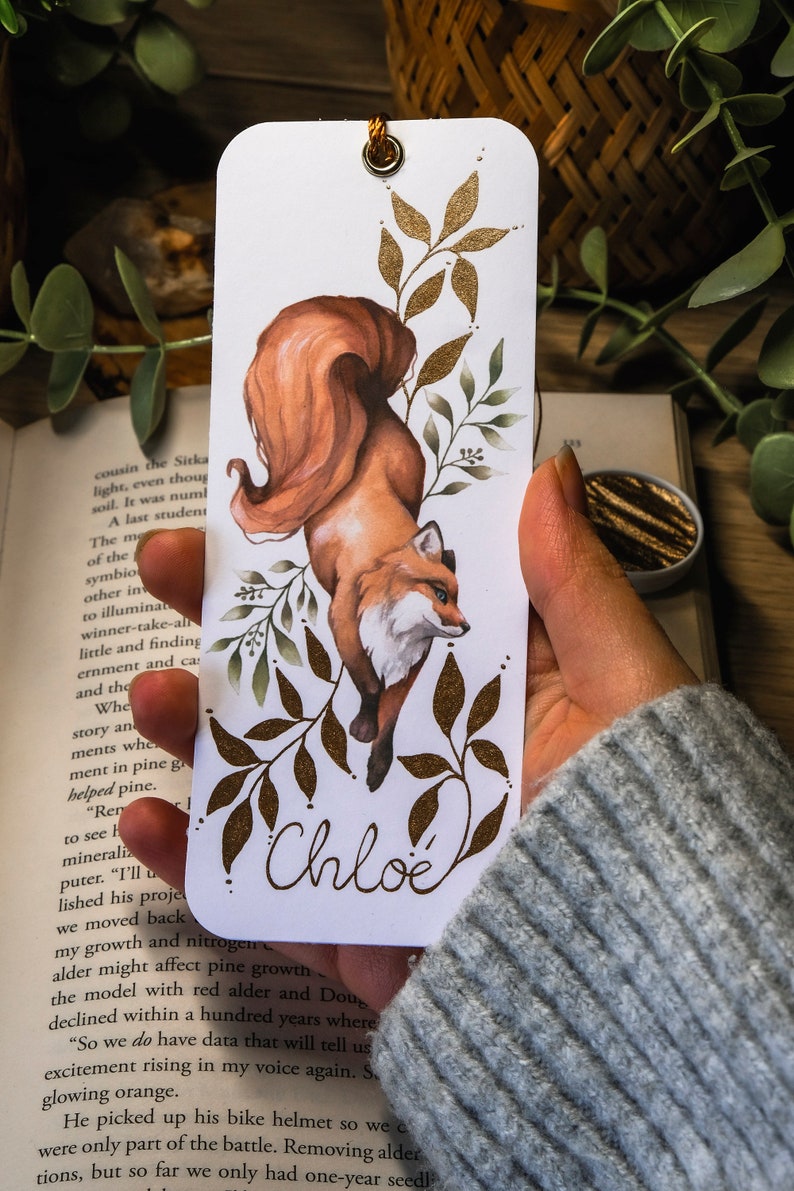 Personalized fox bookmark with tassel, personalized gifts for book lovers, watercolour fox art bookmark, bookmark with name, book worm gift zdjęcie 6