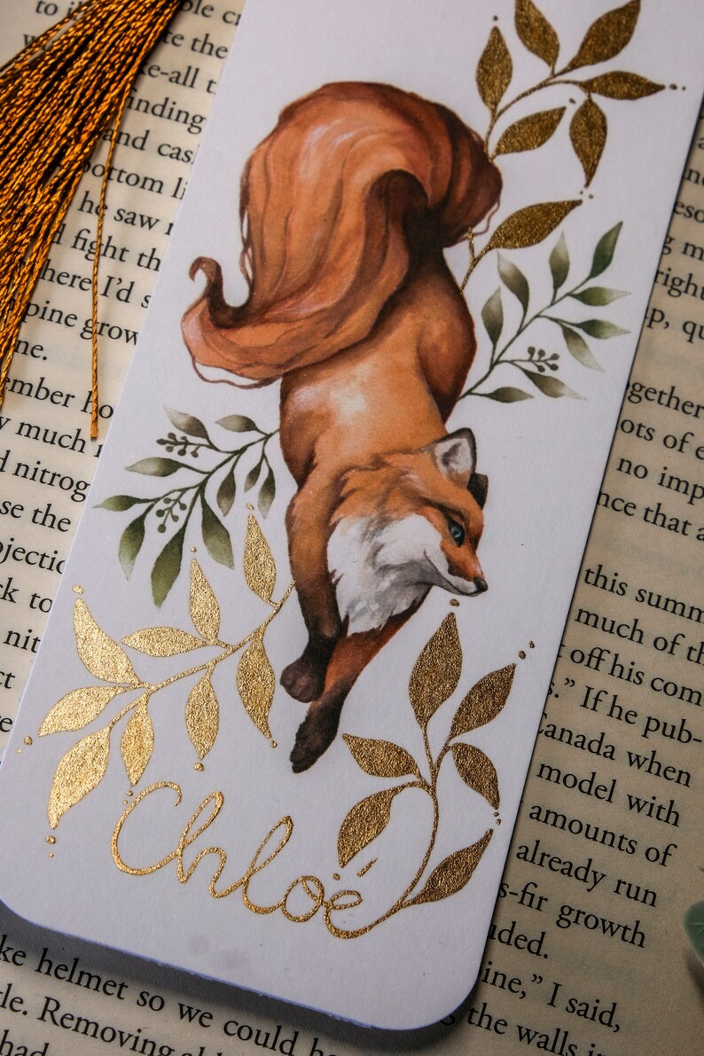 Personalized fox bookmark with tassel, personalized gifts for book lovers, watercolour fox art bookmark, bookmark with name, book worm gift zdjęcie 4