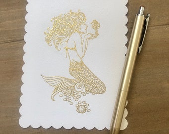 Tarjeta de sirena dorada: tarjeta plana, en blanco en la parte posterior.