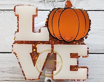 Love Pumpkin Badge Reel: Holographic Fall Badge Holder