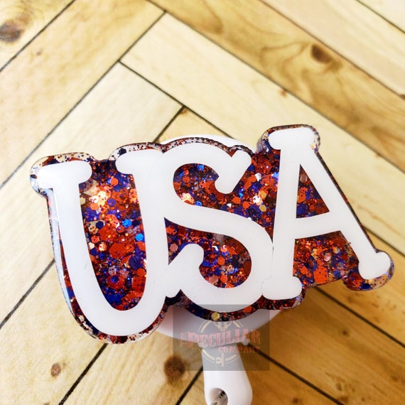 USA Badge Reel, Patriotic, Fourth of July, Seasonal, Badge Holder, Work Badge Reel, America