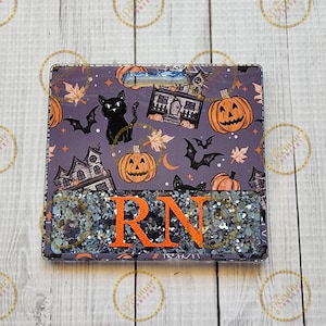 Spooky Elements Badge Buddy, Badge backer, RN, nurses, Halloween badge, Personalized, Pumpkins, Seasonal badge