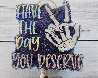 Skeleton Hand Badge Reel: Glitter Acrylic Badge Holder