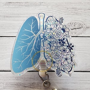 Floral Lungs Badge Reel: Holographic Glitter Respiratory Therapist Gift