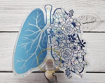 Floral Lungs Badge Reel: Holographic Glitter Respiratory Therapist Gift