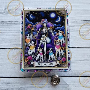Dog Mom Tarot Card Badge Reel: Glitter Acrylic Badge Holder