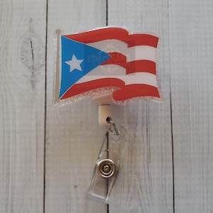 Puerto Rican Flag Badge Reel, Boricua, Boriken, Boriquen, Taino