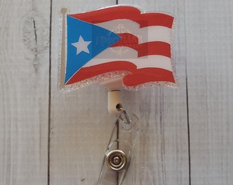 Puerto Rican Flag Badge Reel, Boricua, Boriken, Boriquen, Taino