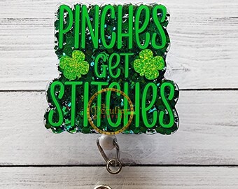 St. Patrick's Day Badge Reel: Green Glitter Clover, Snarky Work Badge