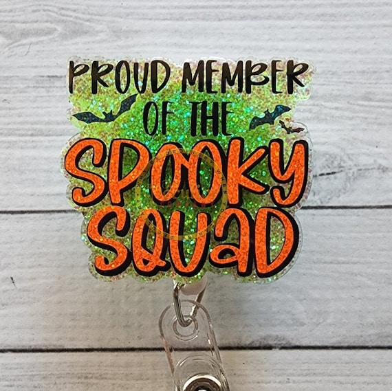 Spooky Squad Badge Reel: Holographic Bats, Halloween Badge Holder